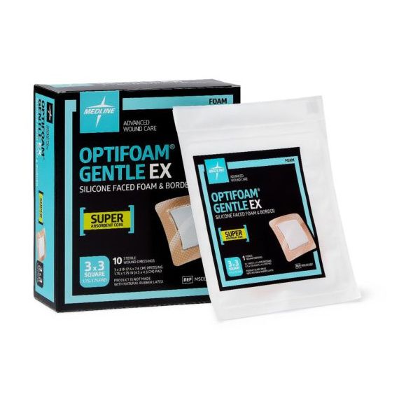Medline Optifoam Gentle Silicone Foam Dressing 4x4 - Super Absorbent Wound Care (10 Pack)