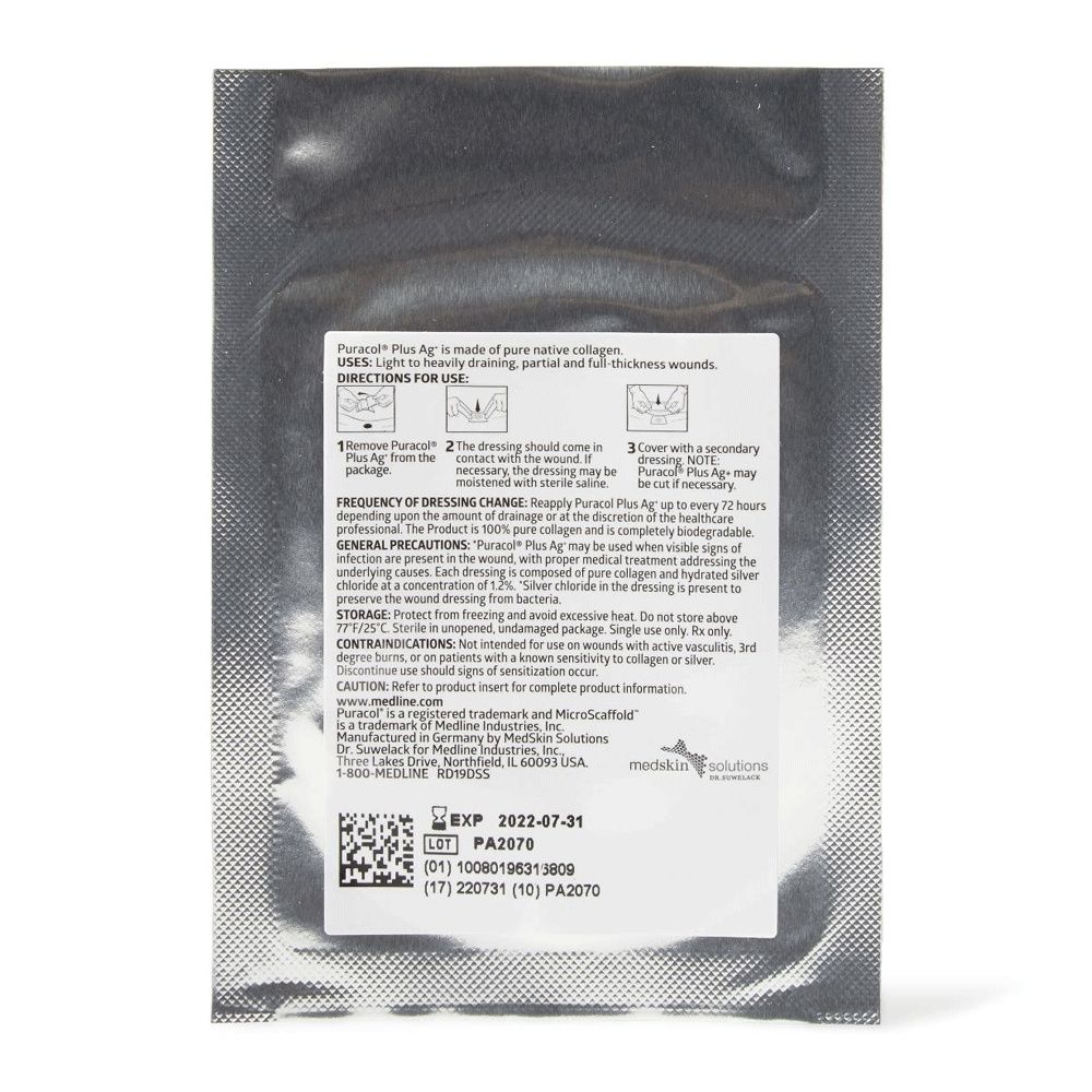 puracol plus ag collagen wound dressing with silver Puracol Plus Collagen Dressing 4.25x4.5 Box/10