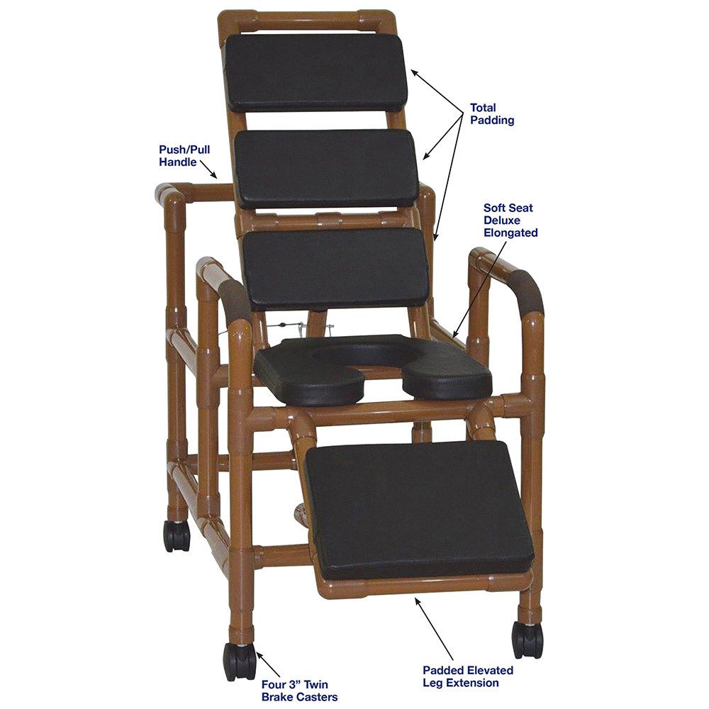 MJM Reclining shower chair with deluxe elevated leg extension MJM Reclining shower chair with deluxe elevated leg extension