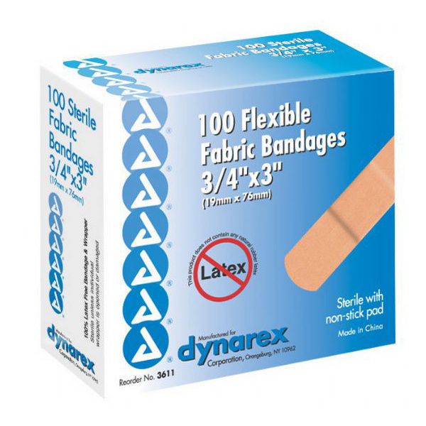 100 Sterile Flexible Fabric Bandages | 3/4\" X 3\" Adhesive Bandages For Wound Care & First Aid