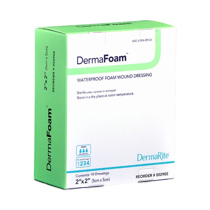 DermaFoam Foam Dressing 4 x 4-1/4 inch Rectangle Non-Adhesive Without Border Sterile, 00291E - Sold By: Pack of One