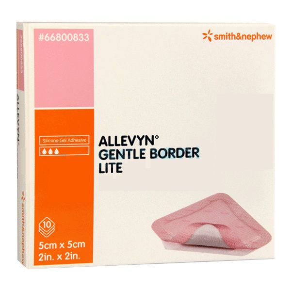 Allevyn Gentle Border Lite Thin Silicone Foam Dressing, 2 x 2 inch