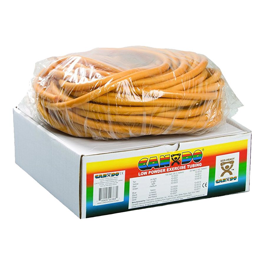 CanDo Low Powder Exercise Tubing - 100' dispenser roll - Gold - xxx-heavy