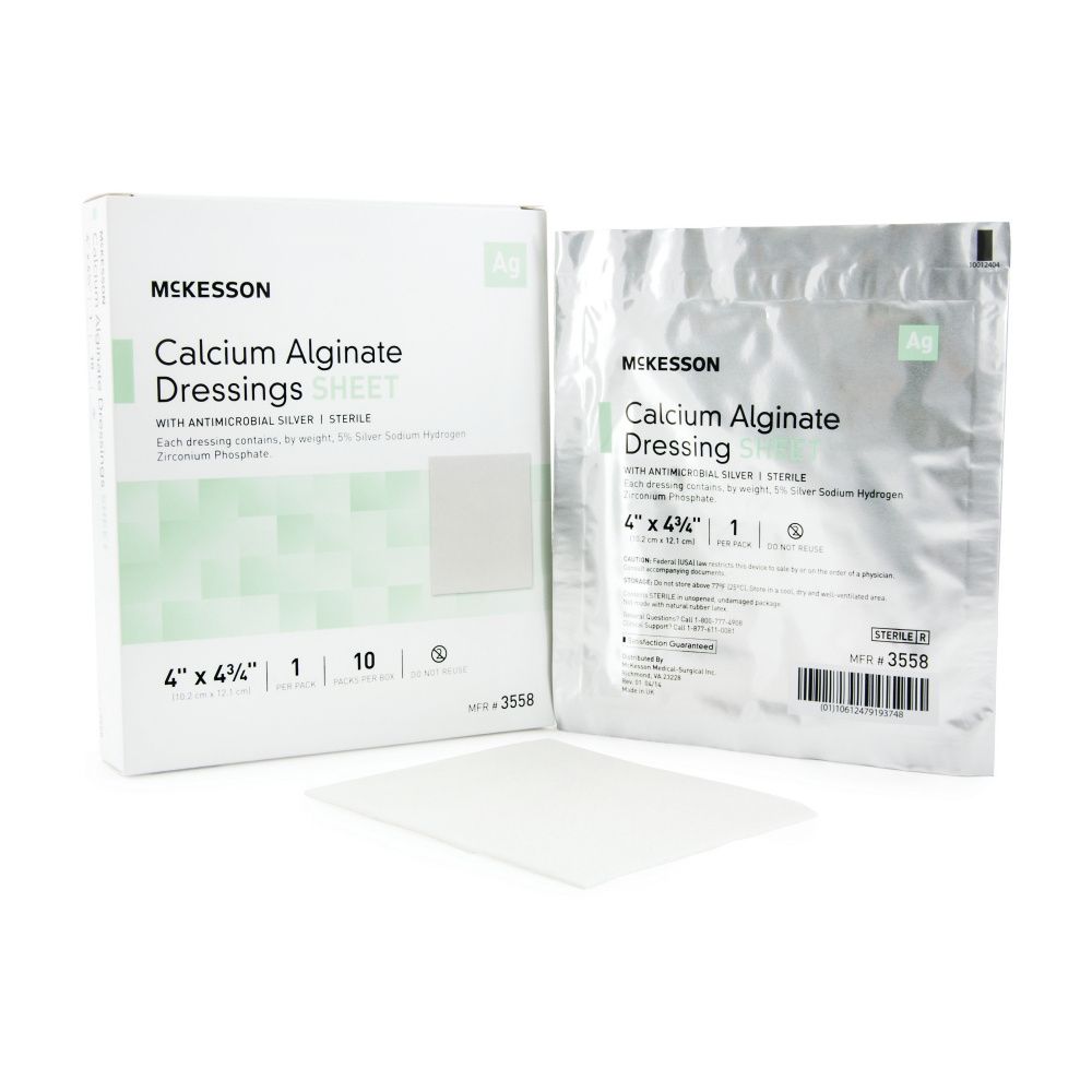 McKesson Calcium Alginate Dressing with Silver, 4 x 8 Inch McKesson Calcium Alginate Dressing with Silver, 4 x 8 Inch