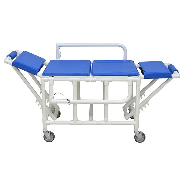 Shower gurney - three position elevating headrest - hard shell drain pan/hose Shower gurney - three position elevating headrest - hard shell drain pan/hose