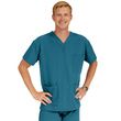 Medline Madison Ave Unisex Stretch Fabric Scrub Top with 3 Pockets - Caribbean Blue