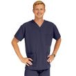 Medline Madison Ave Unisex Stretch Fabric Scrub Top with 3 Pockets - Navy