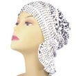 Chemo Beanies Reagan White with Black Floral Ruffle