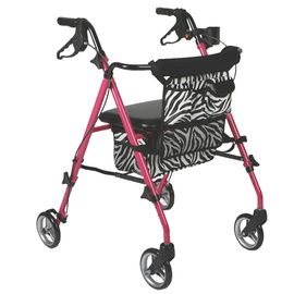 Medline Posh Pink Zebra Deluxe Four-Wheel Folding Rollator