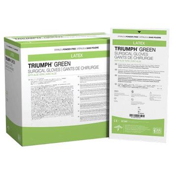 Medline Triumph Green With Aloe Vera Surgical Gloves, Size 8
