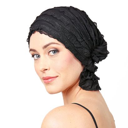 Buy Chemo Beanies Angelle Black Ruffle