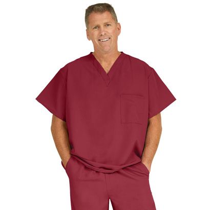 Buy Medline Fifth Ave Unisex Stretch Fabric V-Neck Scrub Top with One Pocket - Wine