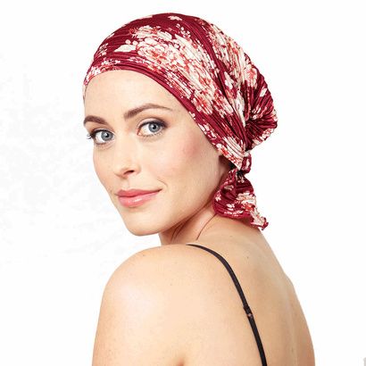 Buy Chemo Beanies Gayle Burgundy Floral Pleated Print Head Scarf