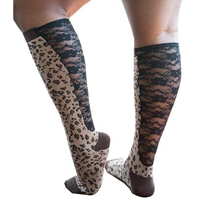 Buy Xpandasox Plus Size Cotton Blend Leopard With Lace Knee Socks