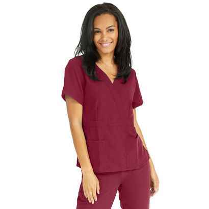 Buy Medline Park Ave Womens Stretch Fabric Mock Wrap Scrub Top - Wine