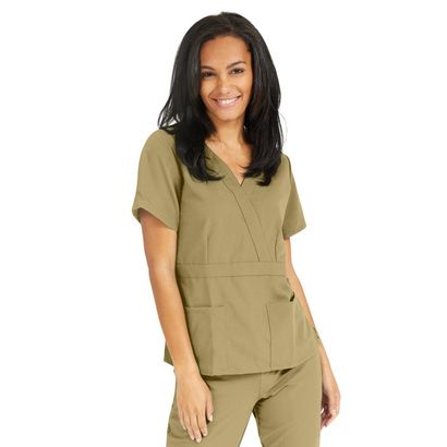 Buy Medline Park Ave Womens Stretch Fabric Mock Wrap Scrub Top - Khaki