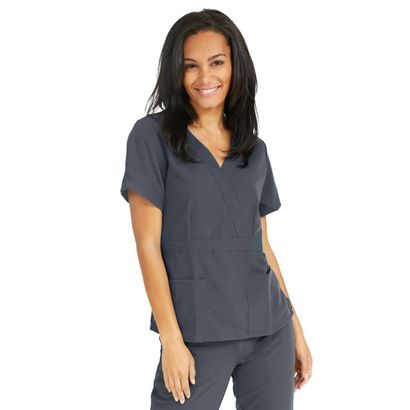 Buy Medline Park Ave Womens Stretch Fabric Mock Wrap Scrub Top - Charcoal