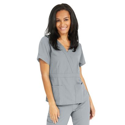 Buy Medline Park Ave Womens Stretch Fabric Mock Wrap Scrub Top - Light Gray