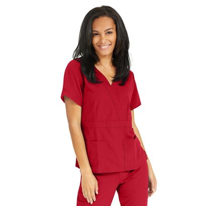 Buy Medline Park Ave Womens Stretch Fabric Mock Wrap Scrub Top - Red