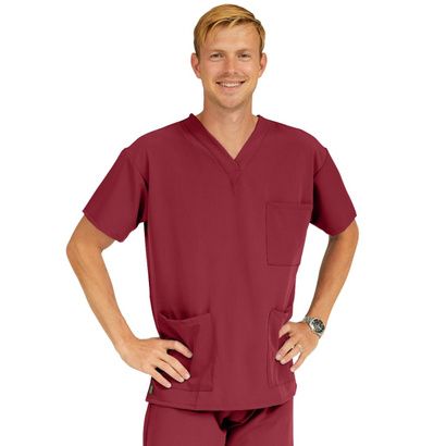 Buy Medline Madison Ave Unisex Stretch Fabric Scrub Top with 3 Pockets - Wine