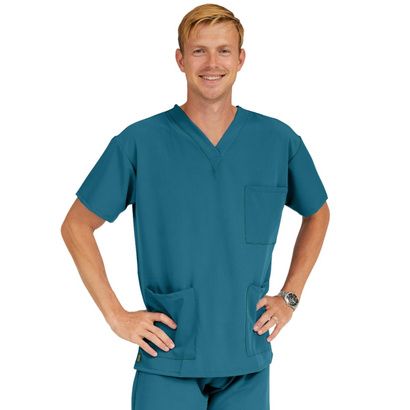 Buy Medline Madison Ave Unisex Stretch Fabric Scrub Top with 3 Pockets - Caribbean Blue