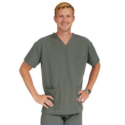 Buy Medline Madison Ave Unisex Stretch Fabric Scrub Top with 3 Pockets - Olive