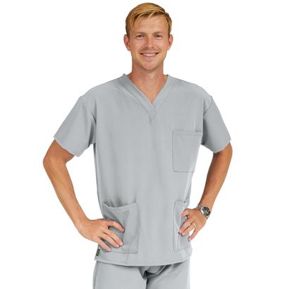 Buy Medline Madison Ave Unisex Stretch Fabric Scrub Top with 3 Pockets - Light Gray