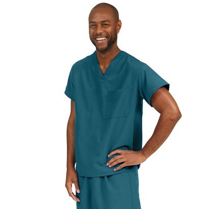 Buy Medline PerforMAX Unisex Reversible V-Neck Scrub Top with 2 Pockets - Caribbean Blue