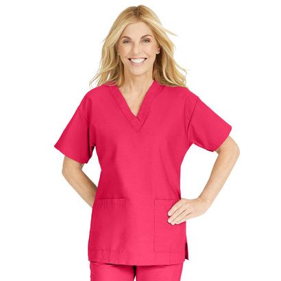 Buy Medline ComfortEase Ladies V-Neck Two-Pocket Scrub Tops - Red