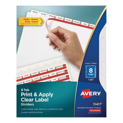 Buy Avery Print & Apply Index Maker Clear Label Dividers with Easy Apply Printable Label Strip and White Tabs